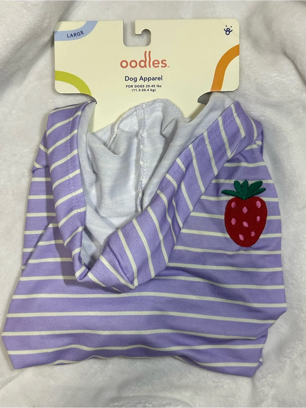 Oodles Purple Striped Strawberry Dog Hoodie Sweatshirt Medium & Large